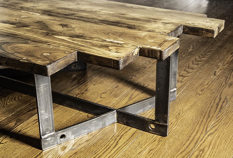 Wilkins Salvaged Wood Table with Staggered Boards and Steel Legs